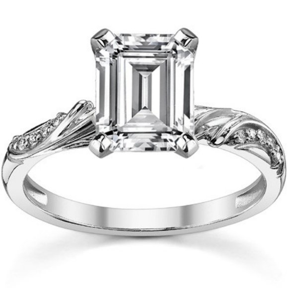3.5Carat -10x8mm Emerald Moissanite Floral Accent Engagement Ring - Picture 1 of 6
